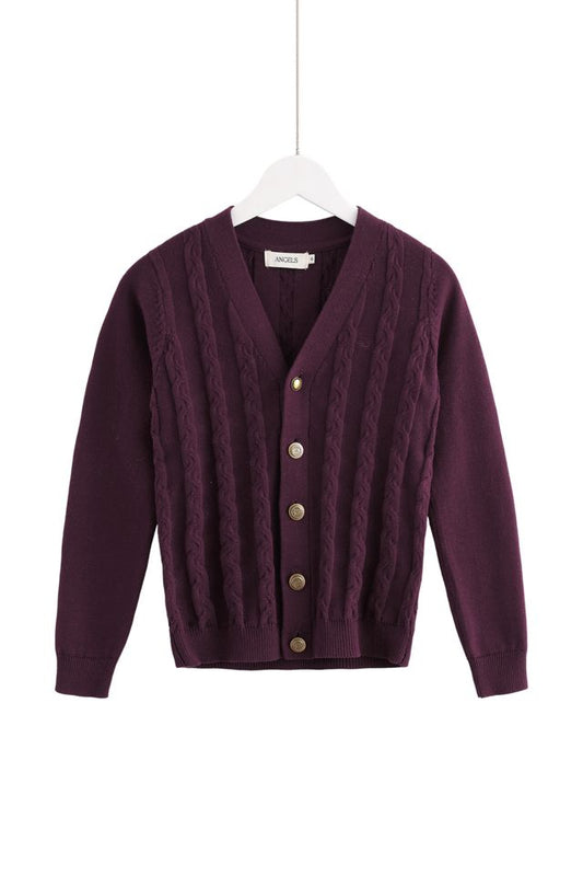 Cable-Knit Cardigan - Burgundy