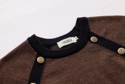 Mocha & White Button-Combination Sweater