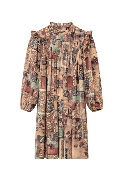Papillon Pleated Dress - Brown