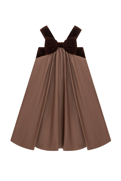 Velvet Bow Pinafore - Brown