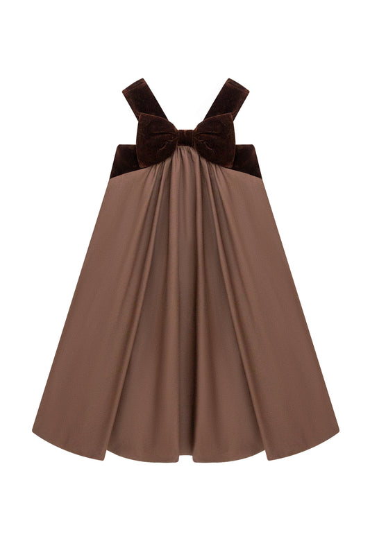 Velvet Bow Pinafore - Brown