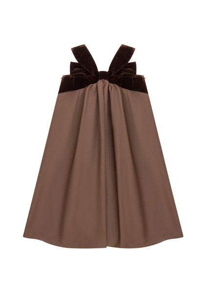 Velvet Bow Pinafore - Brown