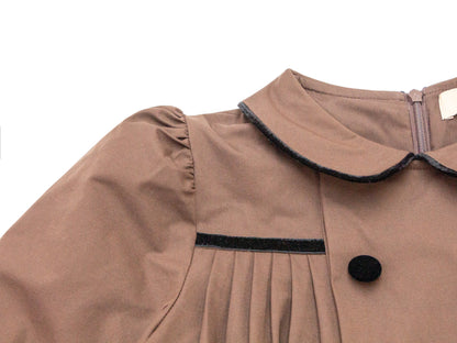 Pleated Flared Dress - Brown