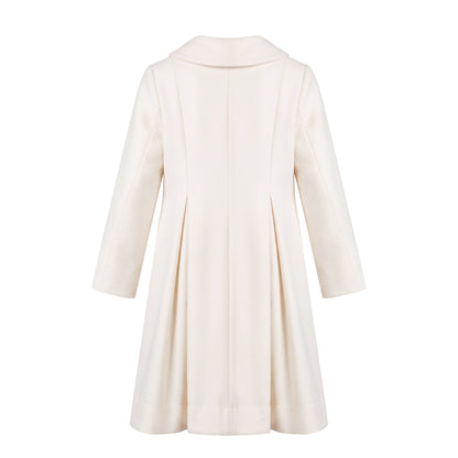 Double Breasted Wool Coat Dress - White