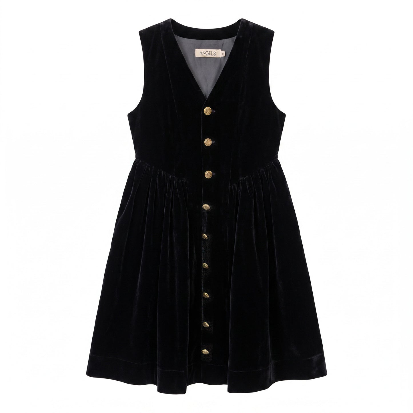 Velvet Button-Front Pinafore - Black