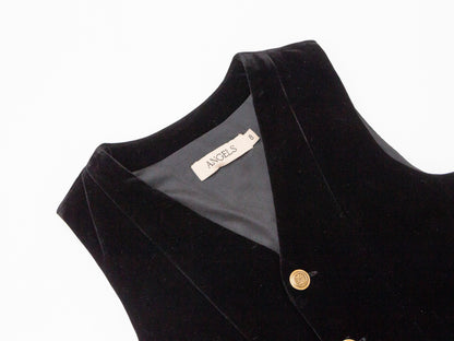 Velvet Button-Front Pinafore - Black