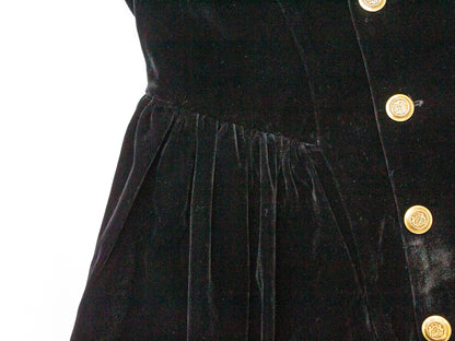Velvet Button-Front Pinafore - Black