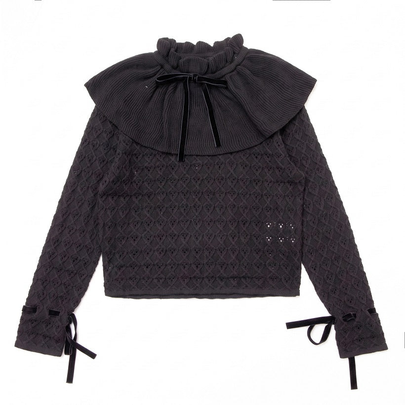 Ruffle Knit Blouse- Black