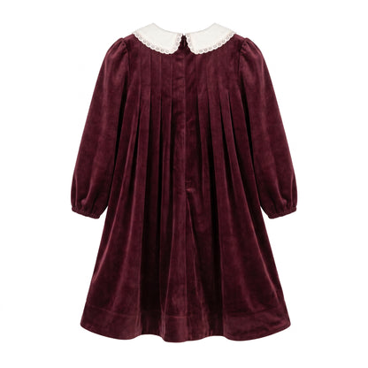 Velvet Peter Pan Dress - Burgundy