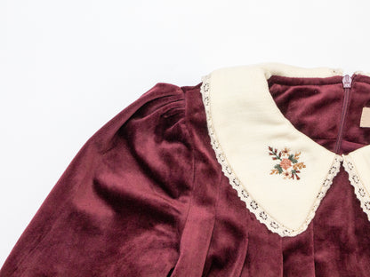 Velvet Peter Pan Dress - Burgundy