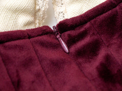 Velvet Peter Pan Dress - Burgundy