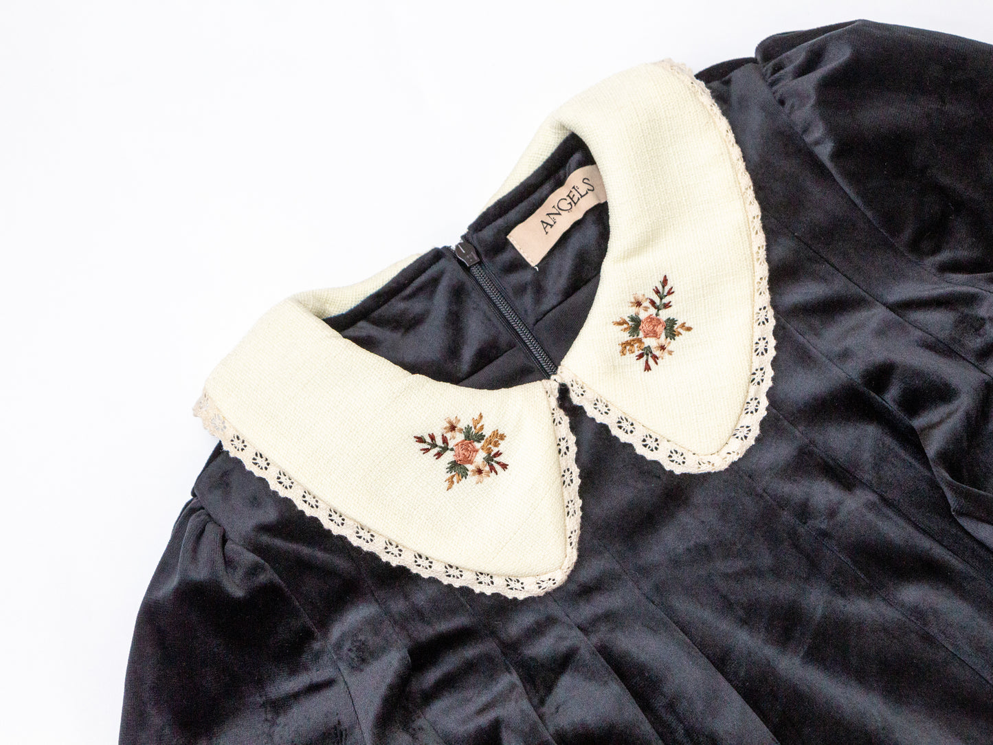 Velvet Peter Pan Dress - Black
