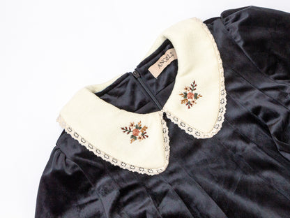 Velvet Peter Pan Dress - Black