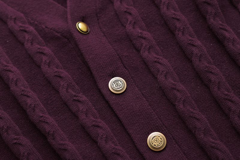 Cable-Knit Cardigan - Burgundy