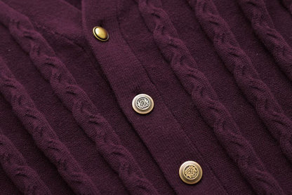 Cable-Knit Cardigan - Burgundy
