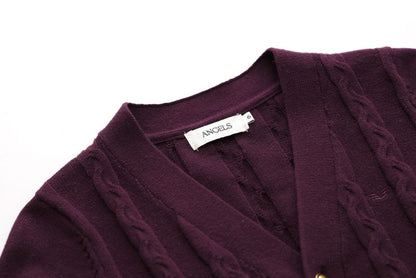 Cable-Knit Cardigan - Burgundy