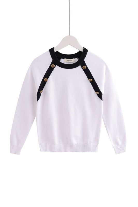 Black & White Button-Combination Sweater