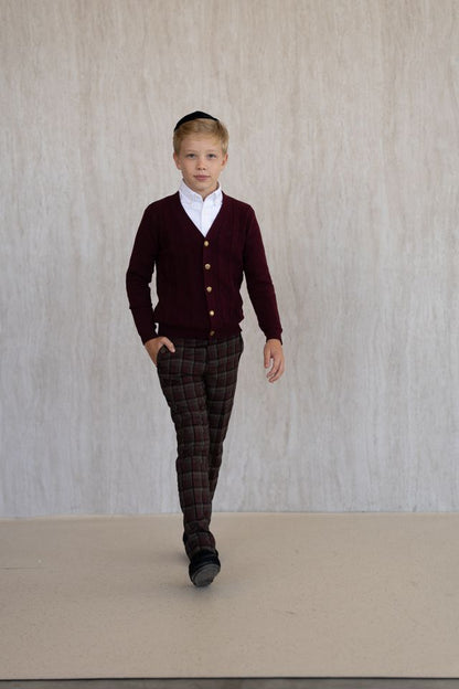 Cable-Knit Cardigan - Burgundy
