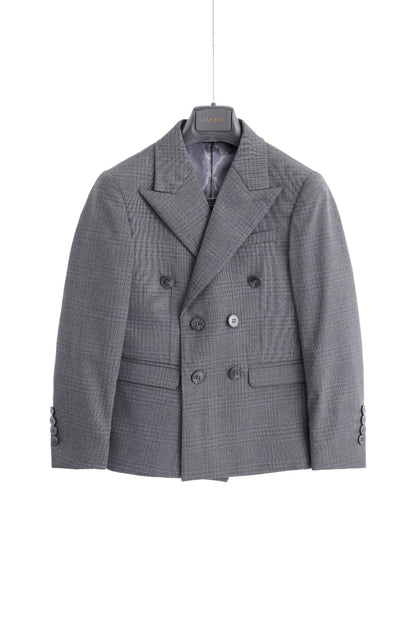 Double-Breasted Checkered Jacket - Grey