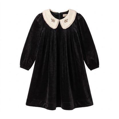 Velvet Peter Pan Dress - Black