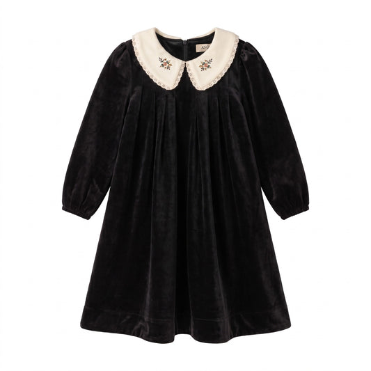 Velvet Peter Pan Dress - Black