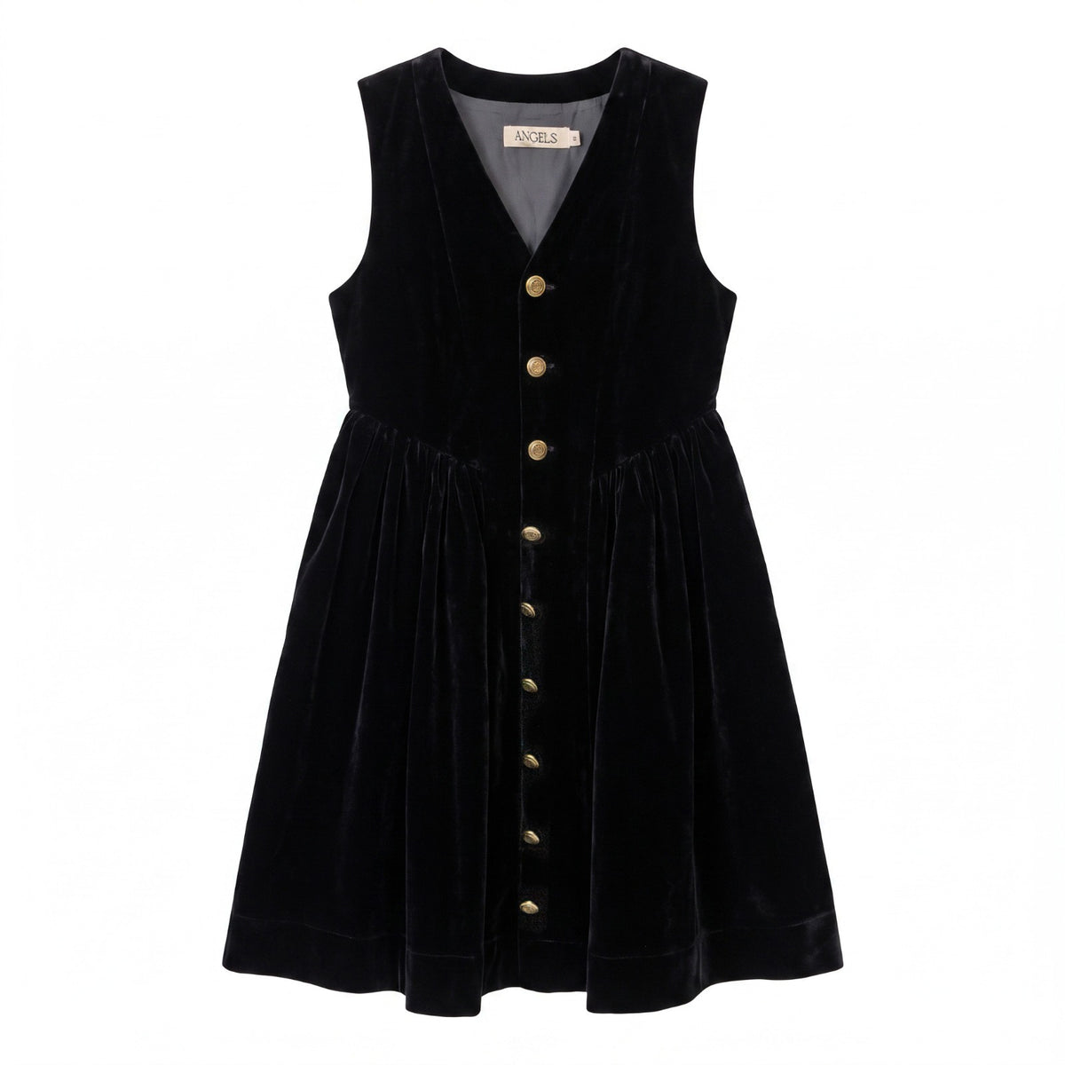 Velvet Button-Front Pinafore - Black