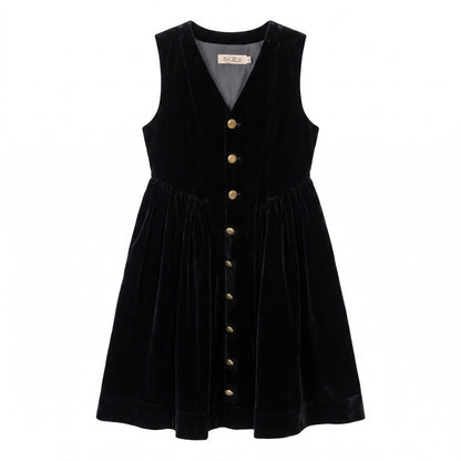 Velvet Button-Front Pinafore - Black