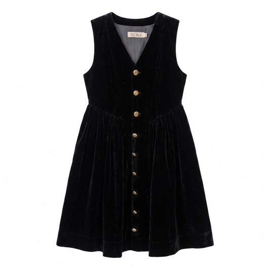 Velvet Button-Front Pinafore - Black