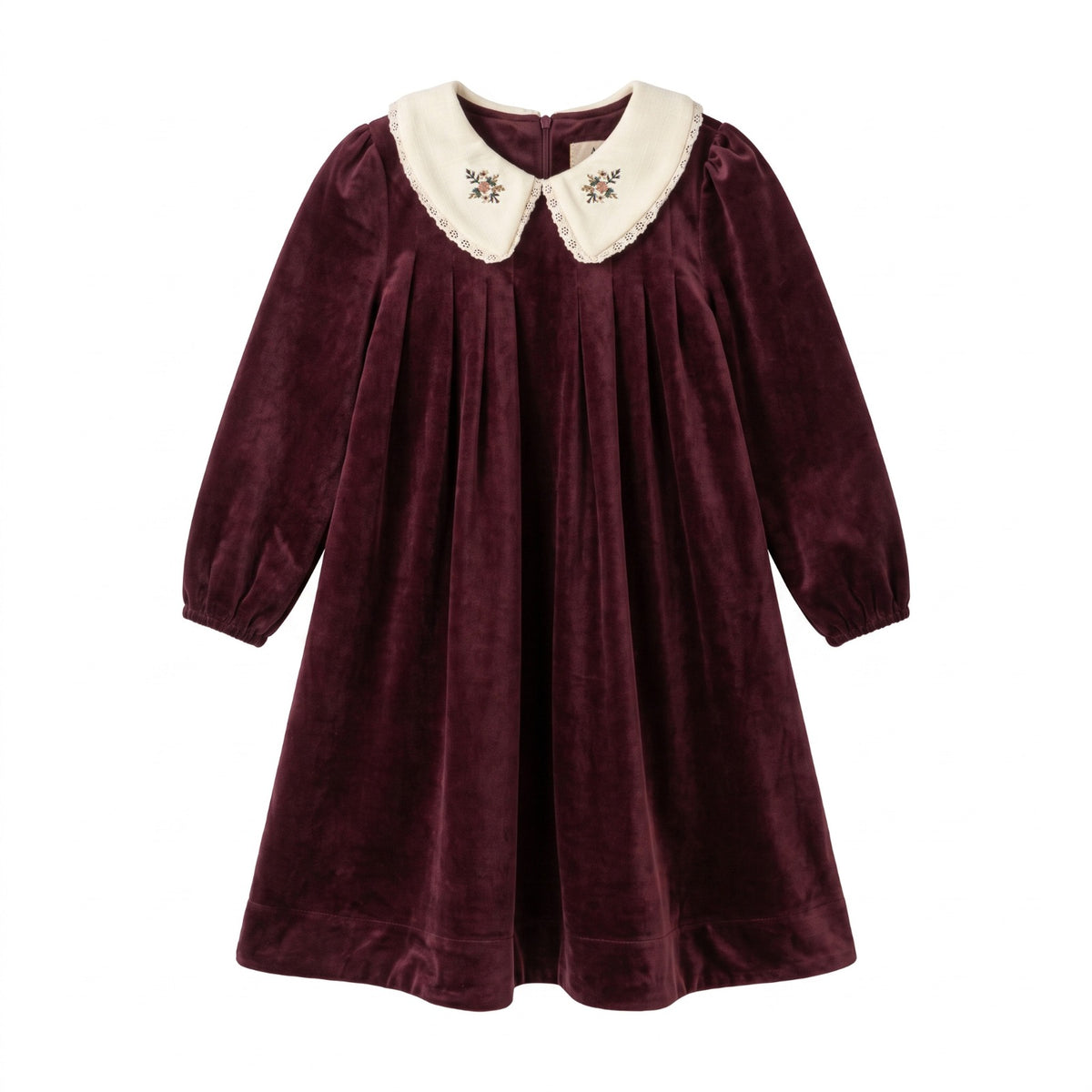 Velvet Peter Pan Dress - Burgundy