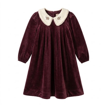 Velvet Peter Pan Dress - Burgundy