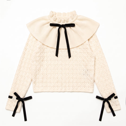 Ruffle Knit Blouse- Cream
