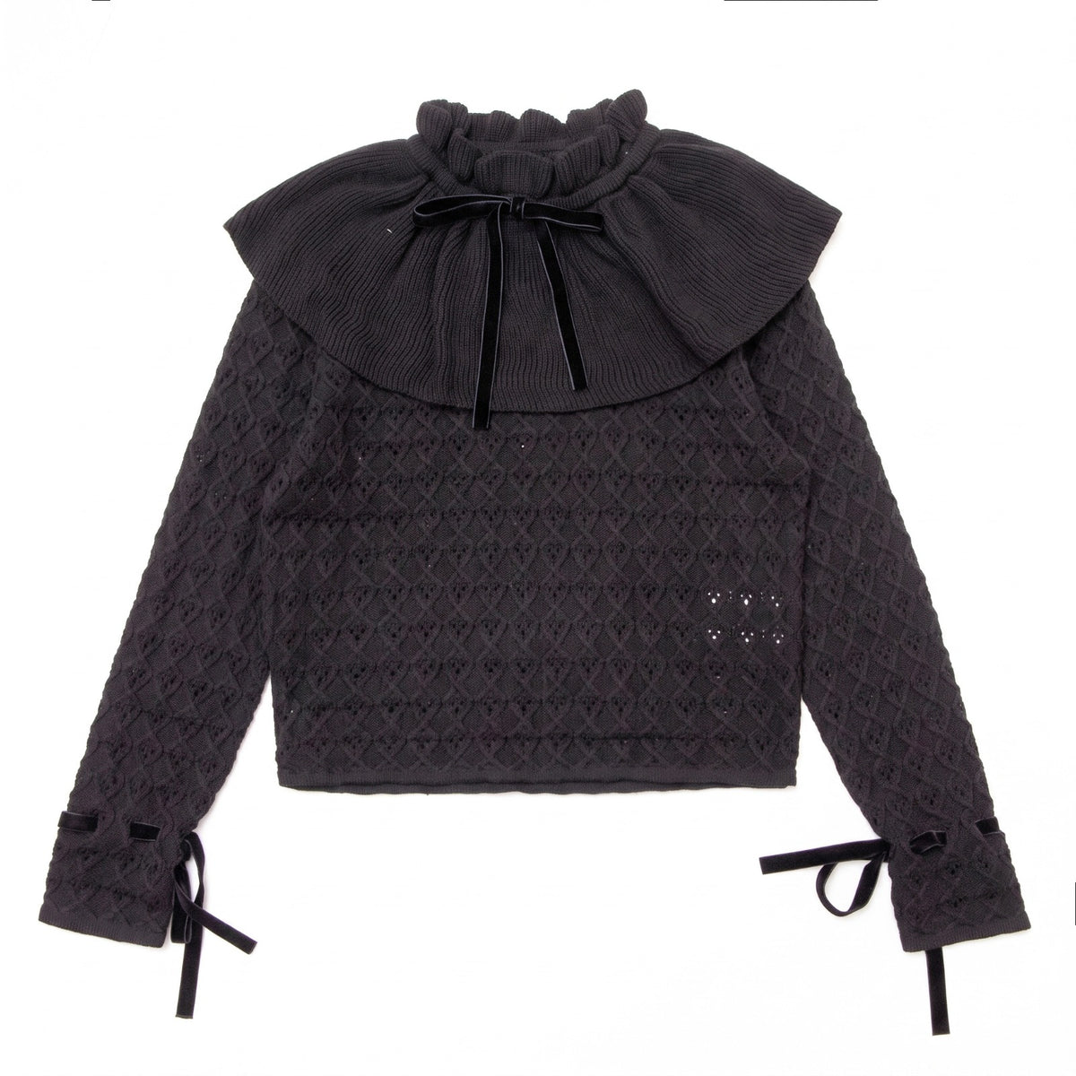 Ruffle Knit Blouse- Black