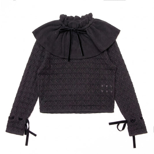 Ruffle Knit Blouse- Black