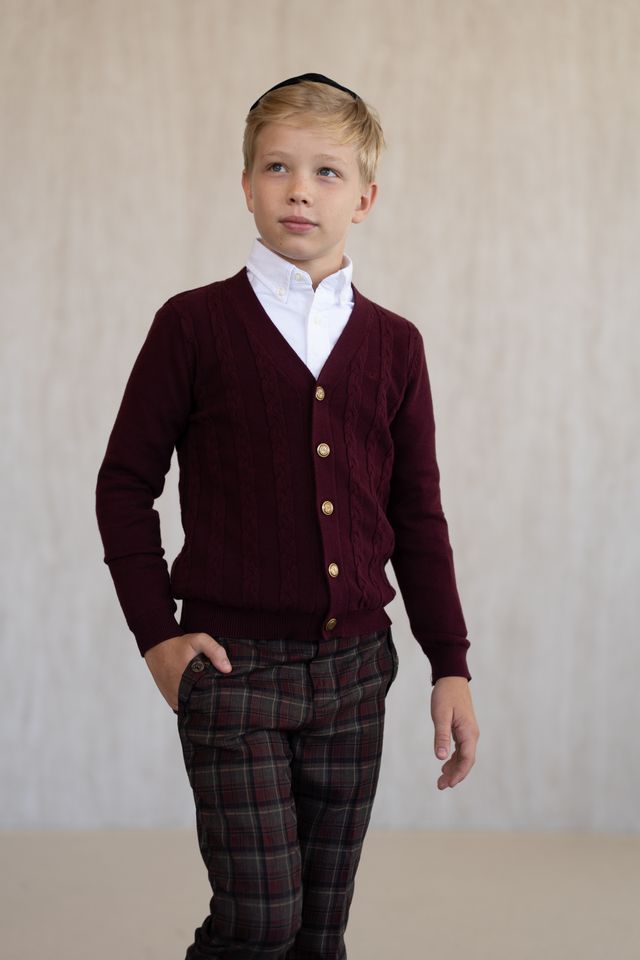 Cable-Knit Cardigan - Burgundy