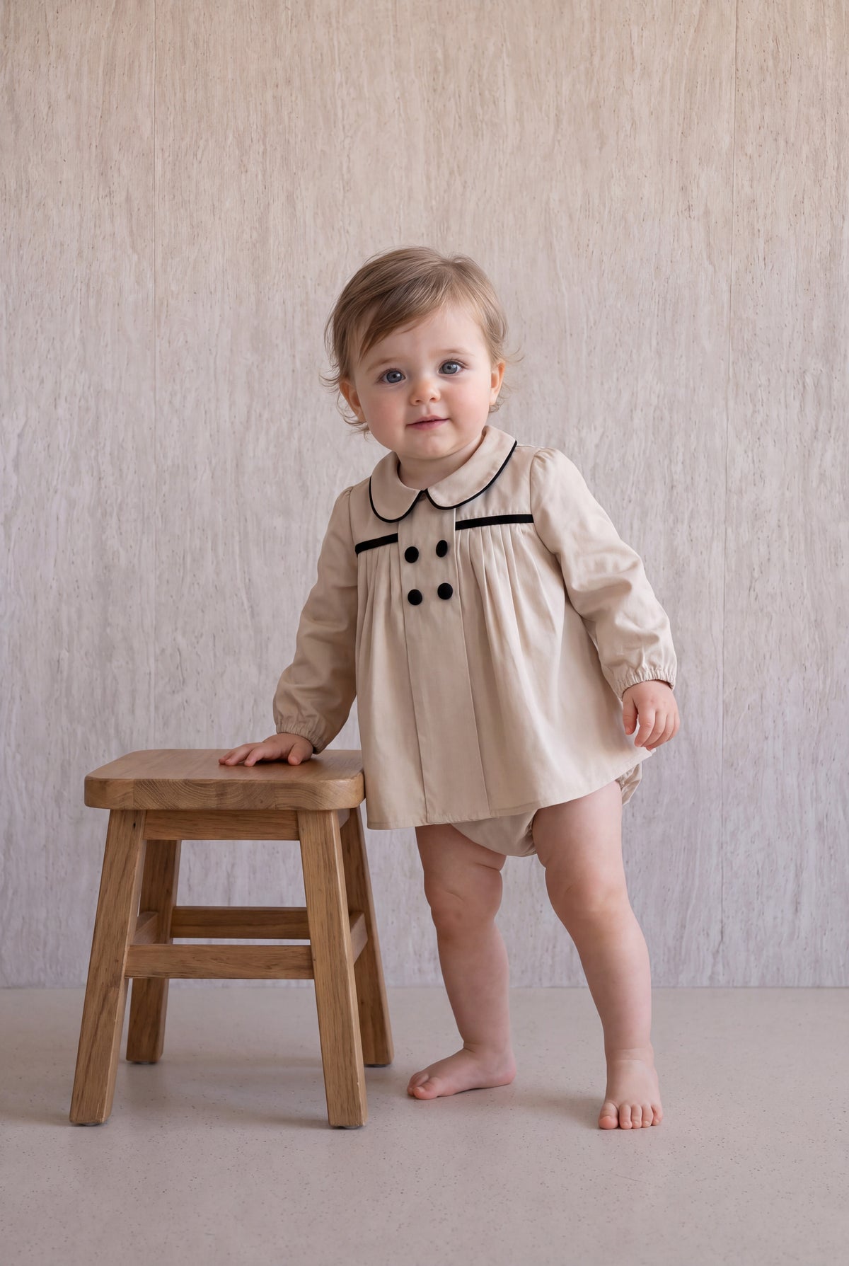 Pleated Flared Set -Cream