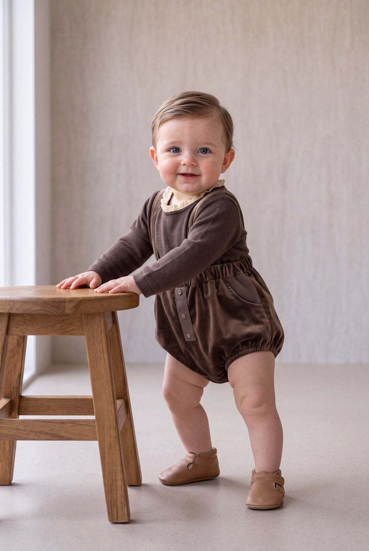 Velvet Romper Set - Brown