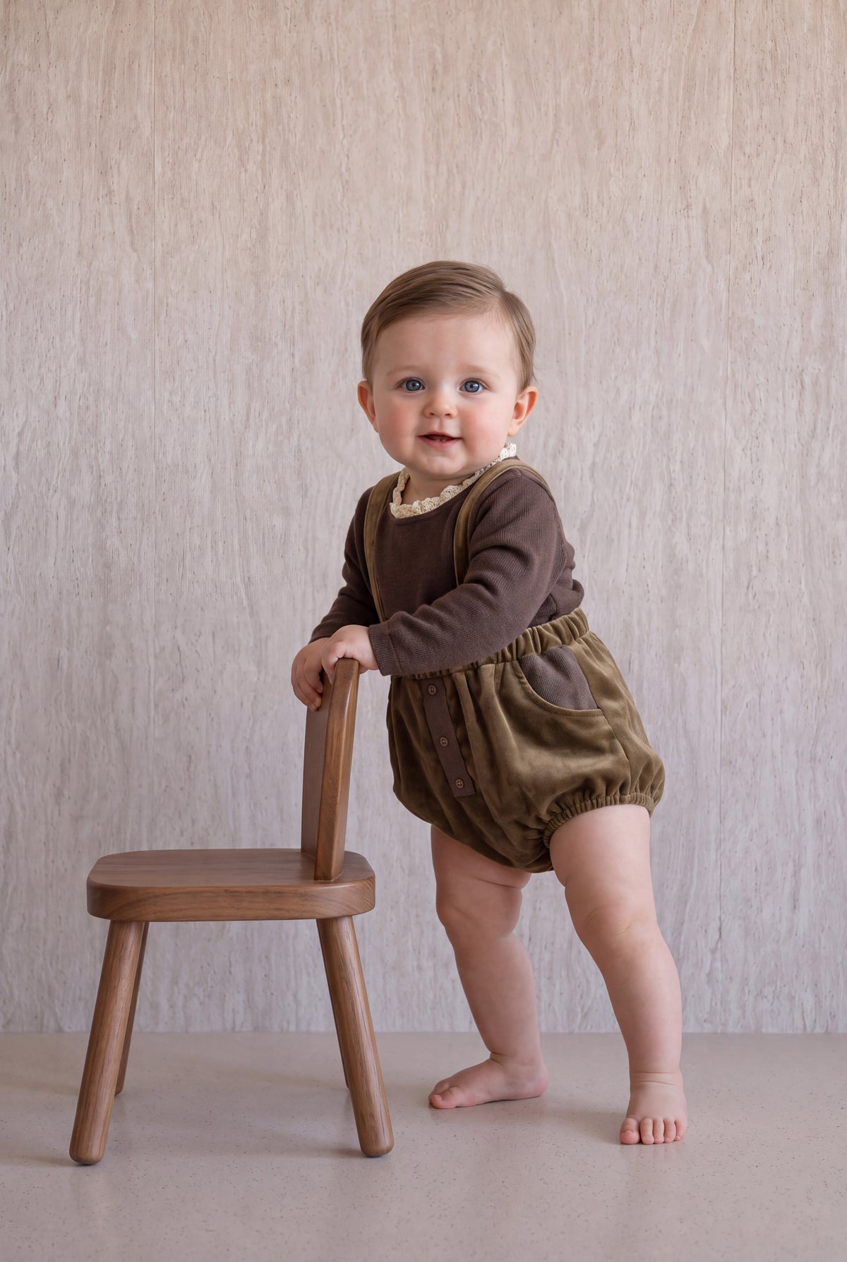 Velvet Romper Set - Brown