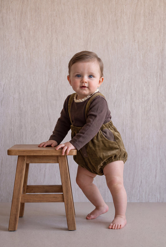 Velvet Romper Set - Brown