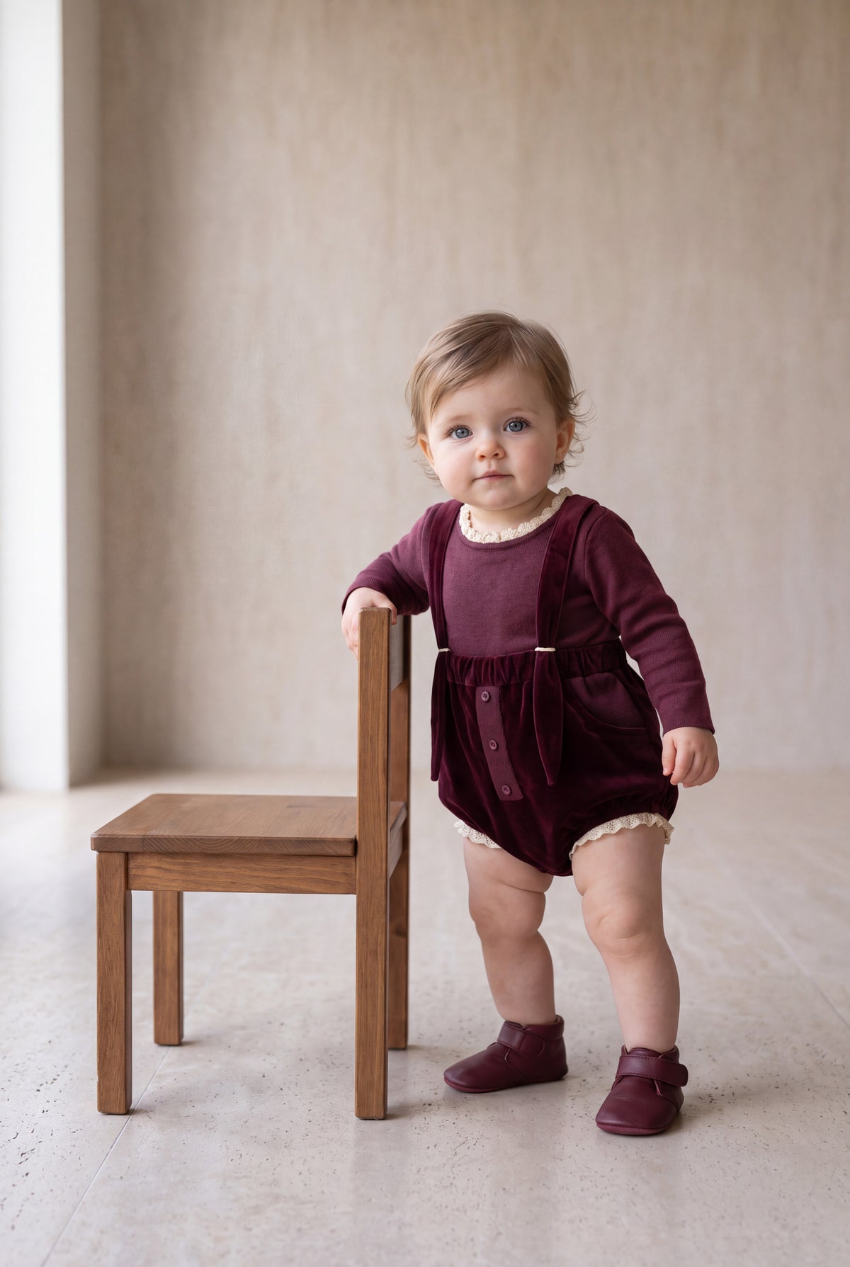 Velvet Romper Set - Burgundy