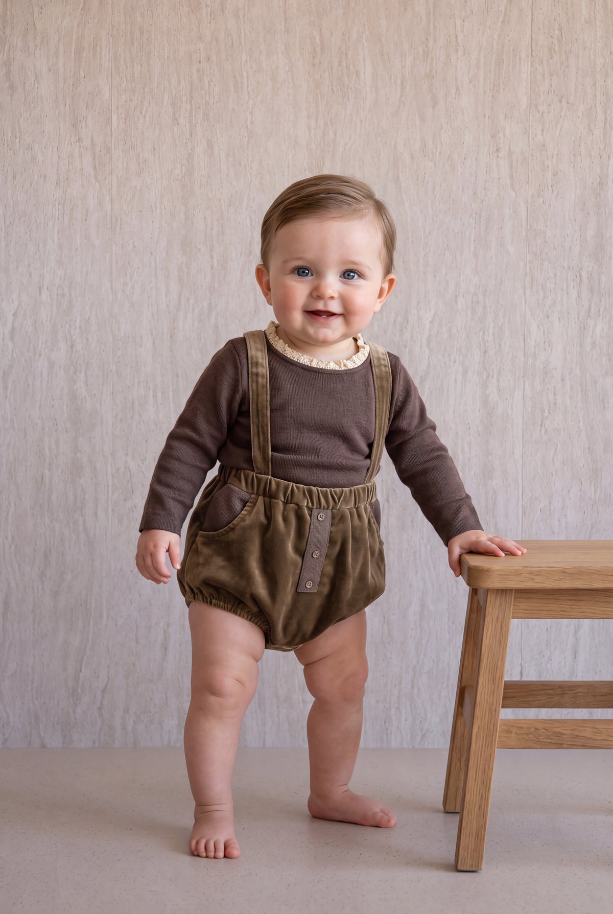 Velvet Romper Set - Brown