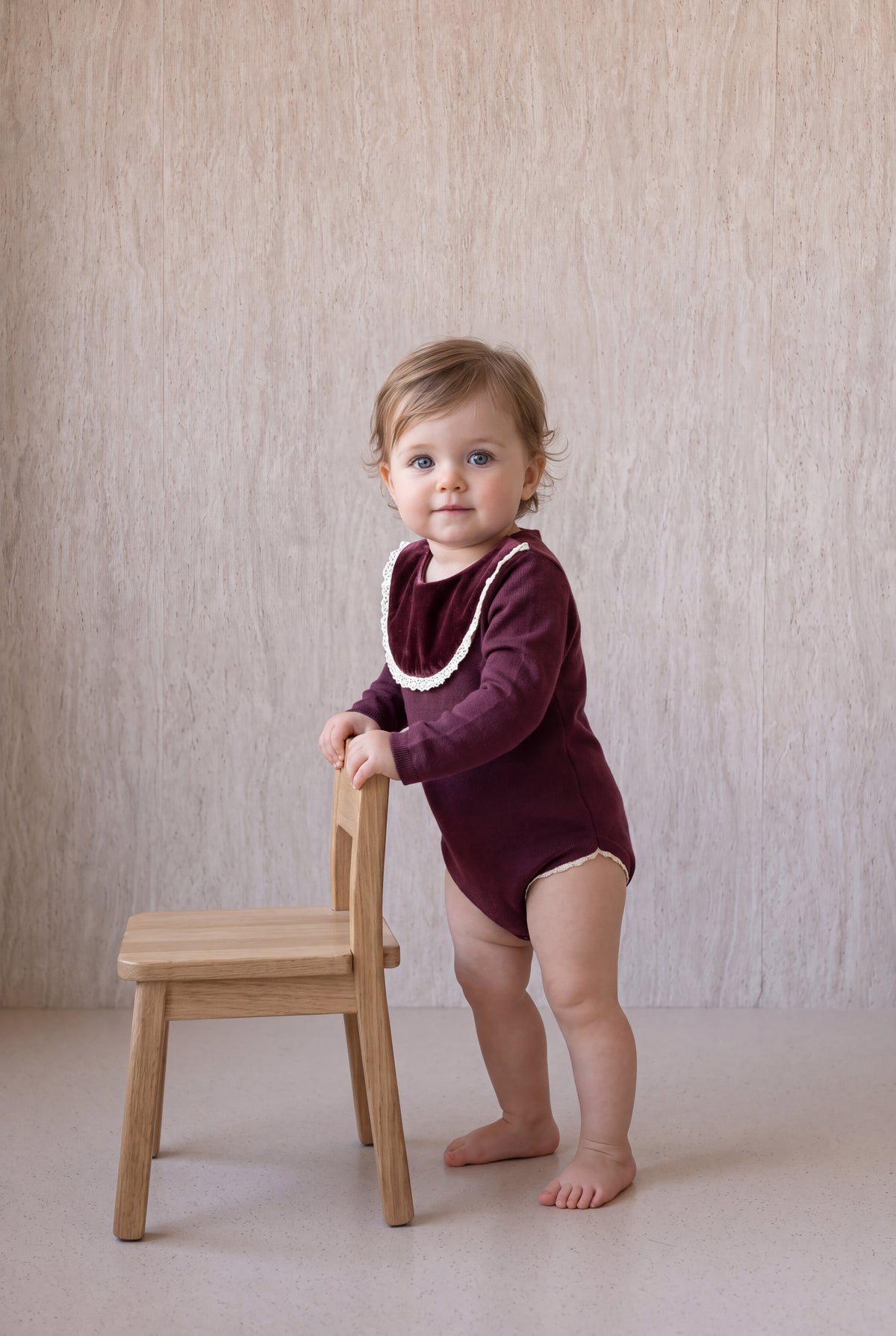 Velvet With Lace Romper - Burgundy