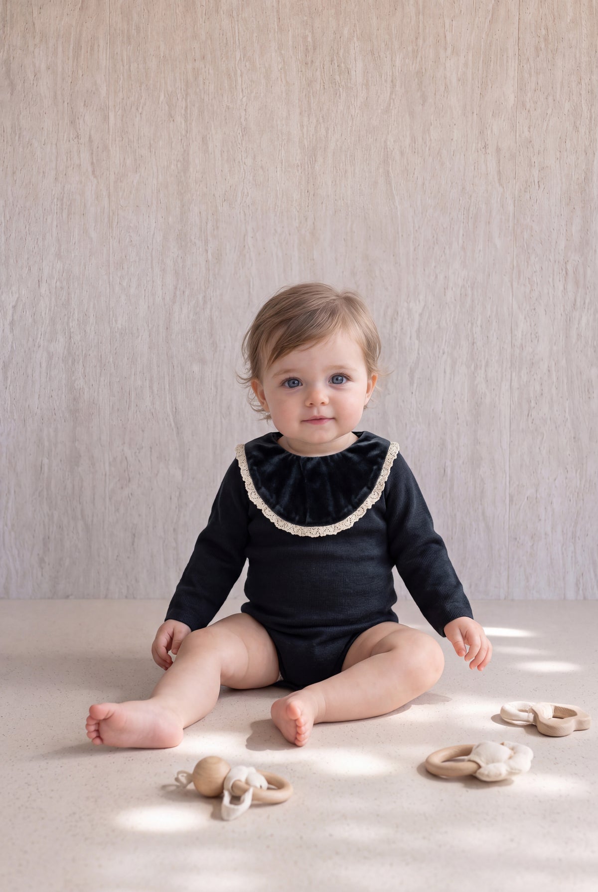 Velvet With Lace Romper - Black