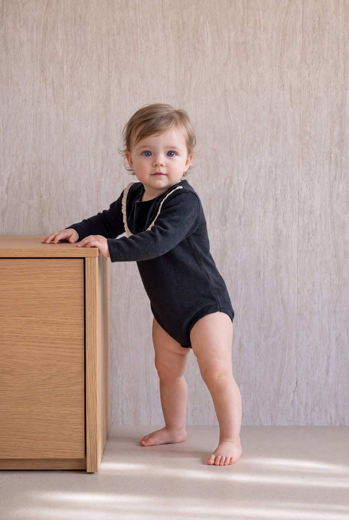 Velvet With Lace Romper - Black