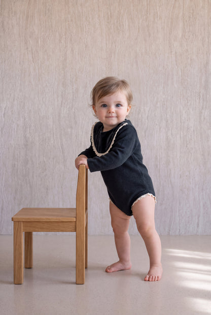 Velvet With Lace Romper - Black