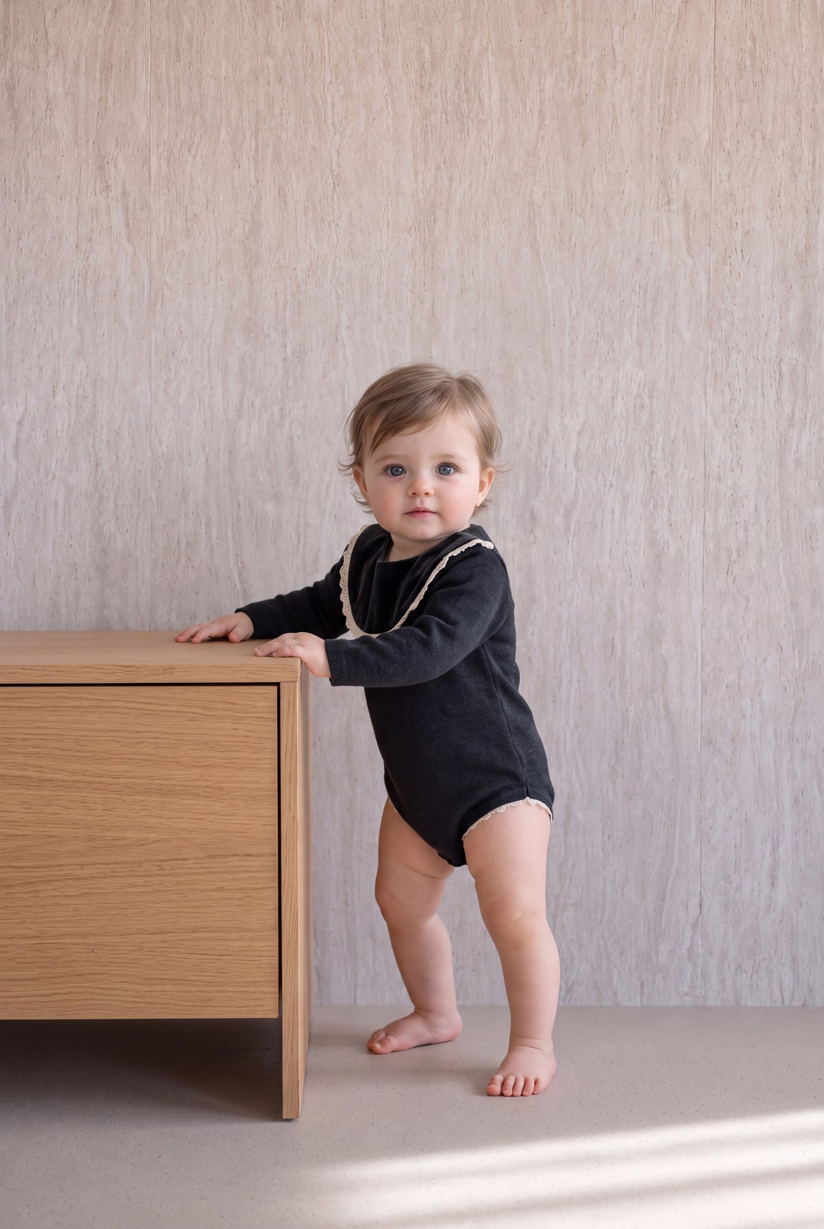 Velvet With Lace Romper - Black