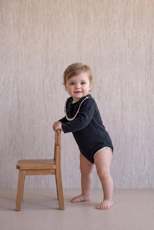 Velvet With Lace Romper - Black