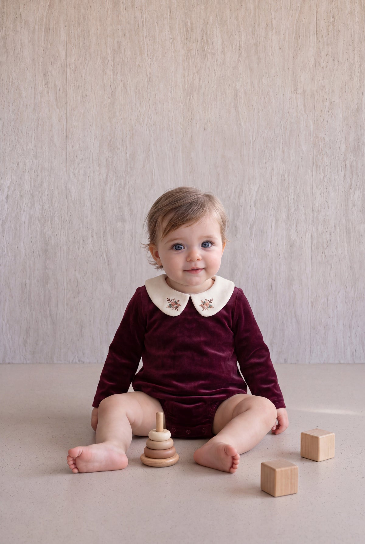 Velvet Peter Pan Romper - Burgundy