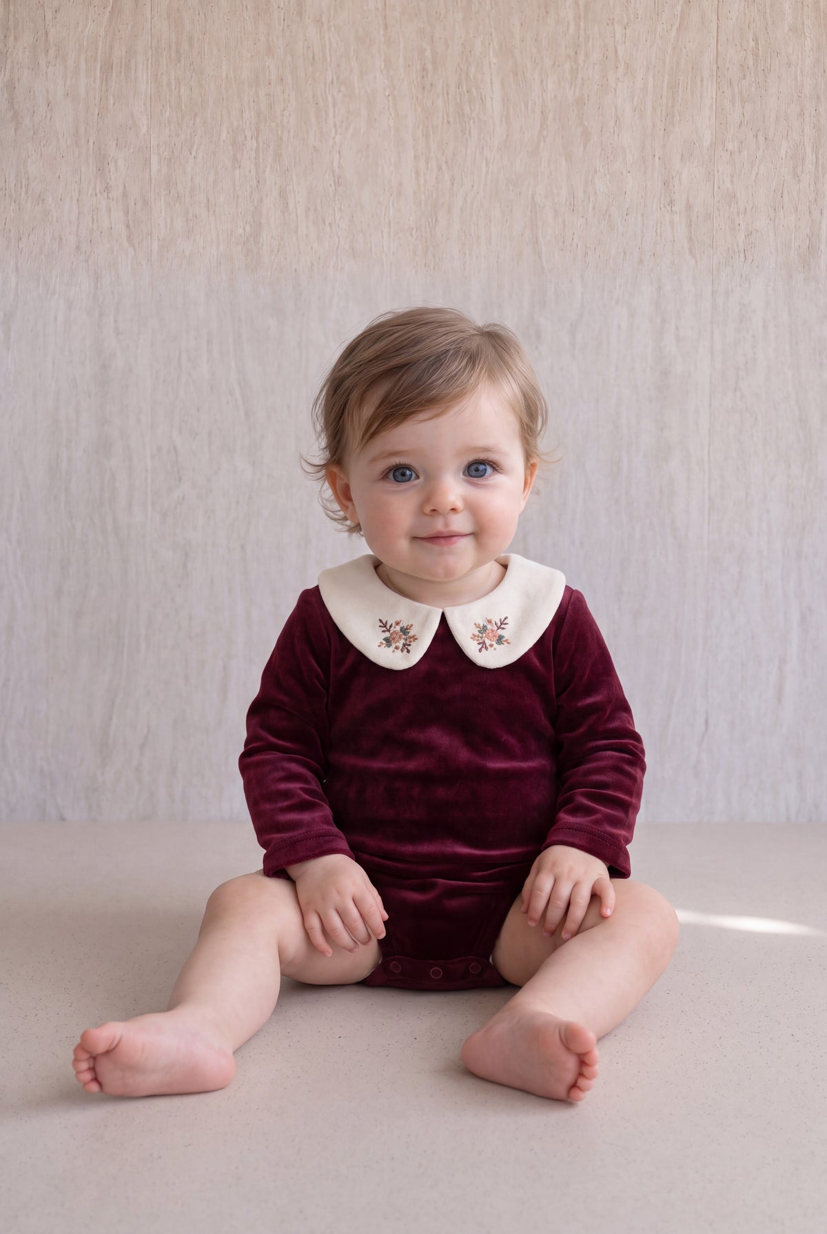 Velvet Peter Pan Romper - Burgundy