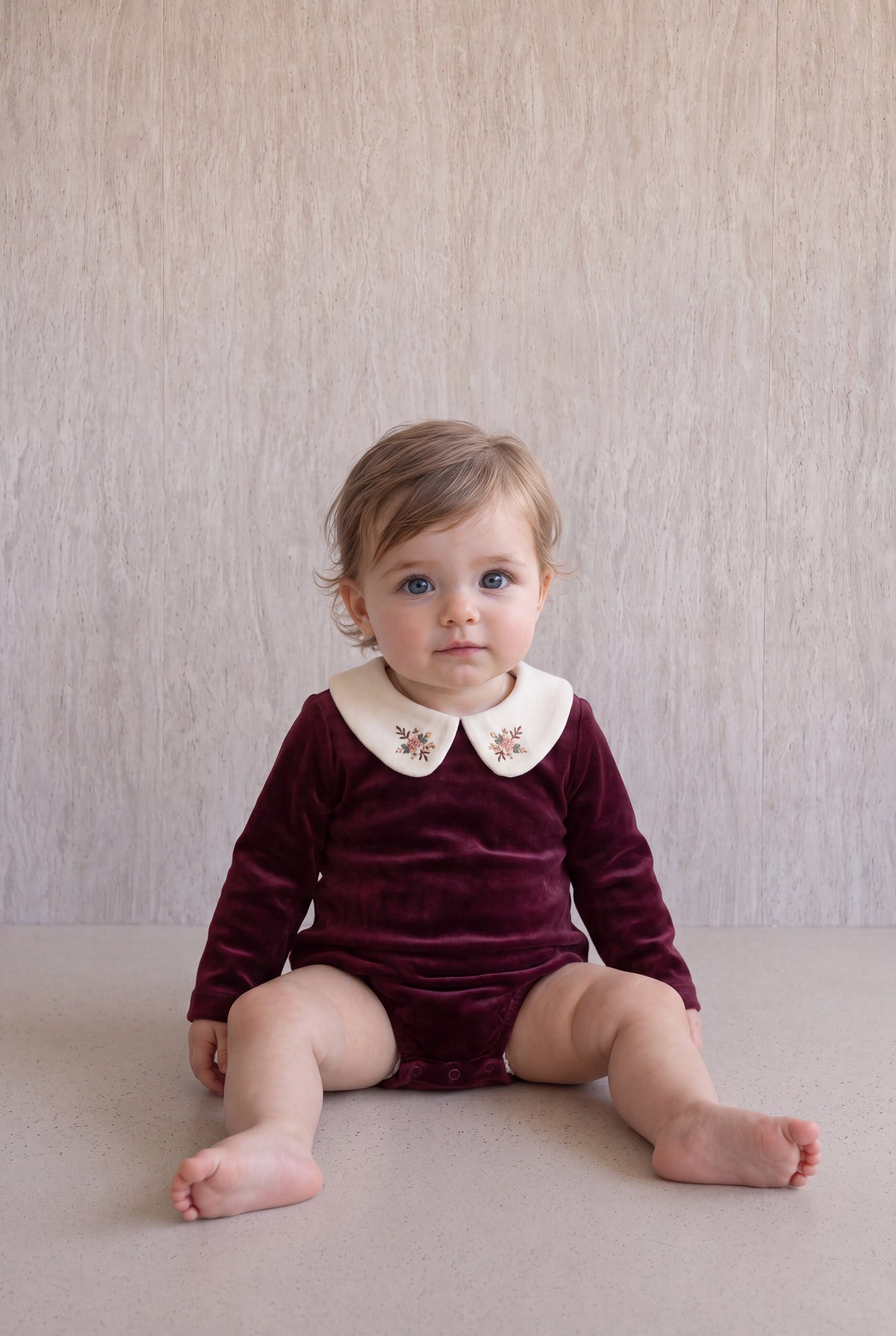 Velvet Peter Pan Romper - Burgundy