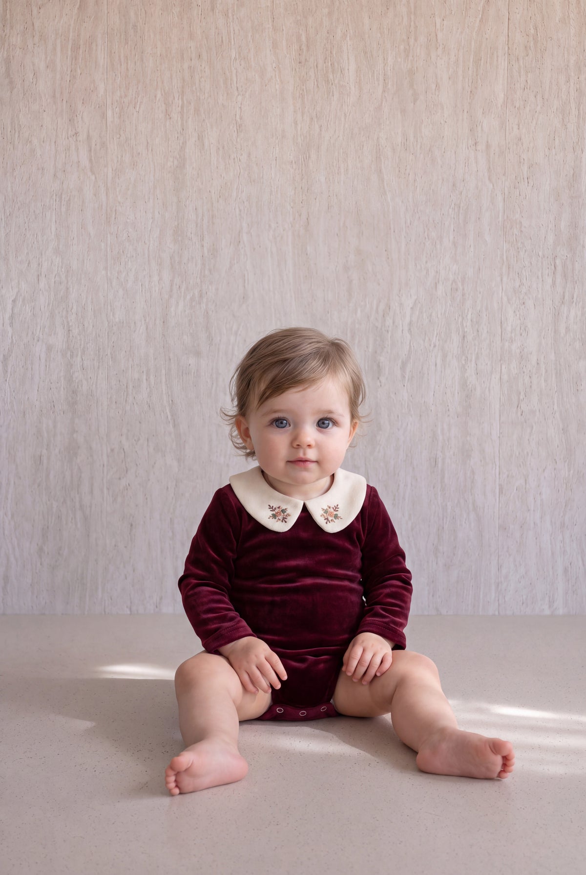 Velvet Peter Pan Romper - Burgundy